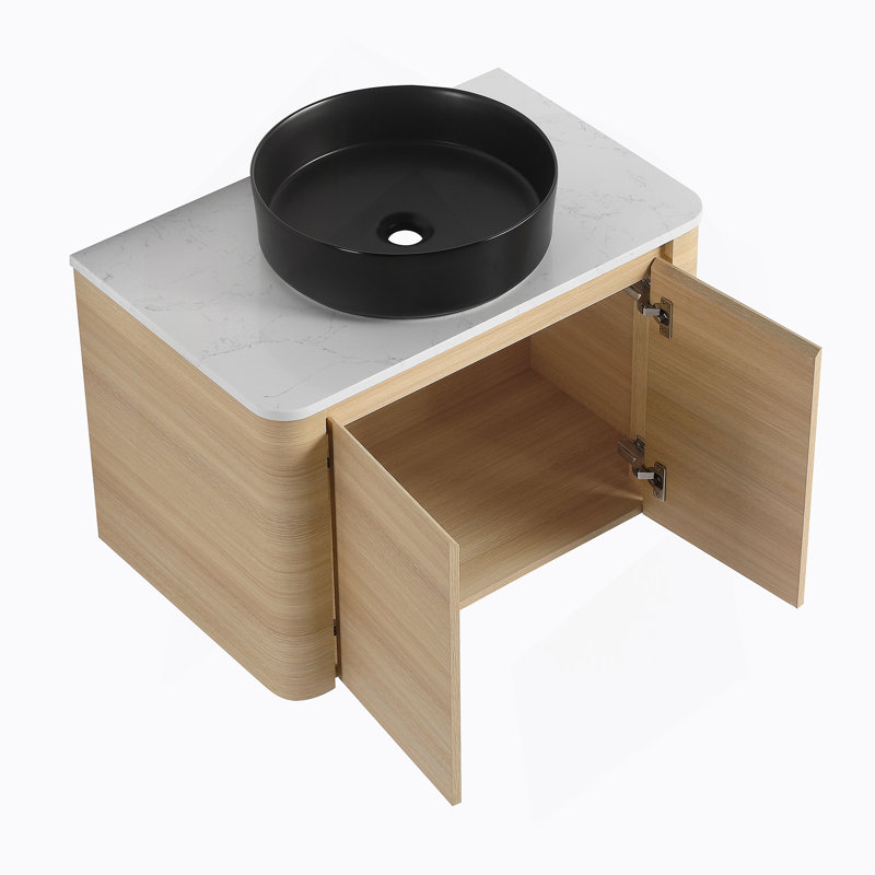 Meuble-lavabo mural de 30 po avec lavabo d'art en céramique et portes à fermeture en douceur, peu encombrant et élégant