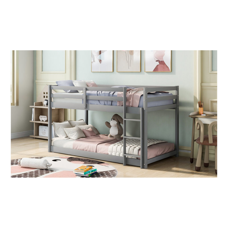 Lit superposé simple au-dessus d'un lit simple avec échelle, gris, Gris