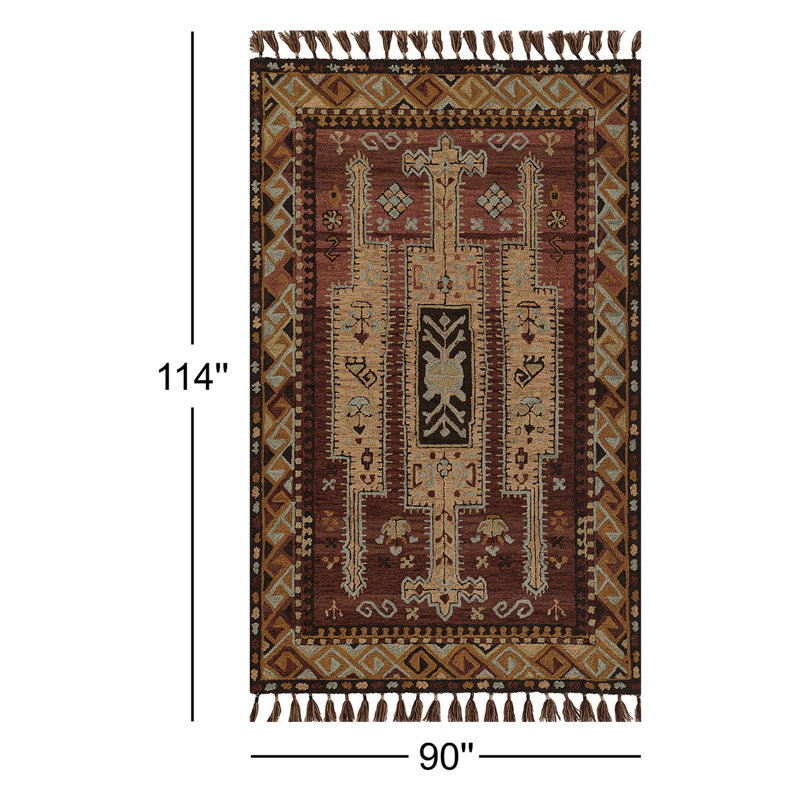 Valeta Southwestern Hand Hooked Wool Area Rug in Terracotta/Brown, Rectangle 7'6" x 9'6"