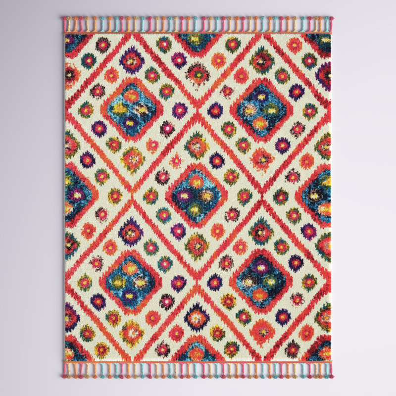 Raul Moroccan Ivory/Red/Orange/Turquoise Rug, Rectangle 7'10" x 10'6"