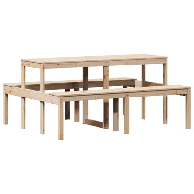  Picnic Table Natural Wood Solid Pine Wood Durable Picnic Table