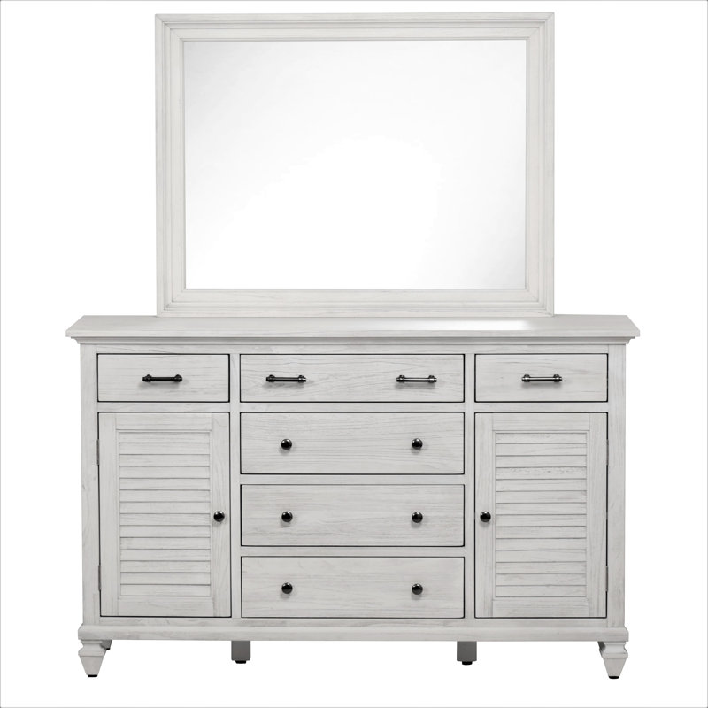 Surfside - 6 Drawer/2 Door Dresser - Weathered White Finish