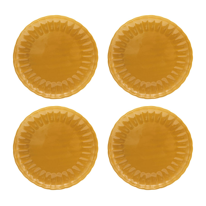 Assiette creuse ronde en grès avec glacis réactif, Jaune