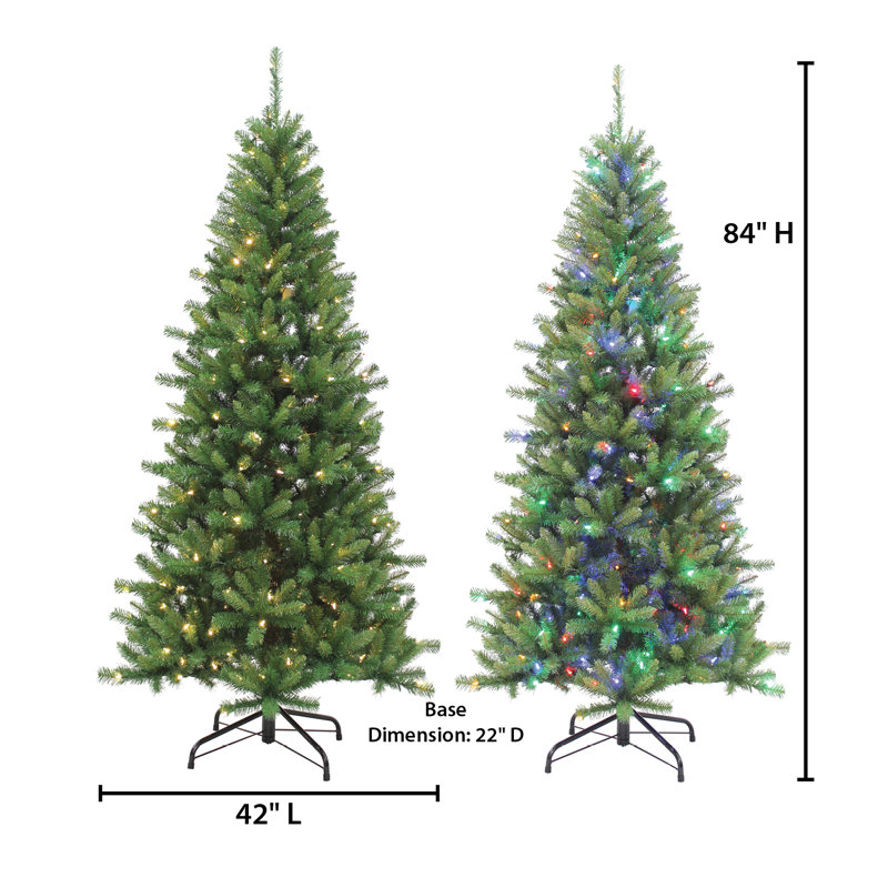 7' Green Pine Artificial Christmas Tree with Multi-Color LED Lights