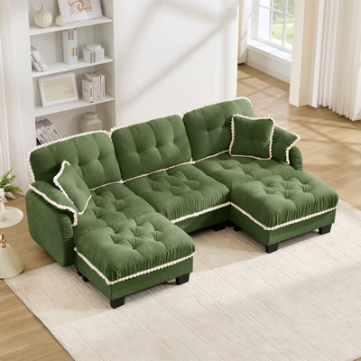 Canapé en forme de U en chenille avec 4 coussins, repose-pieds mobile à garniture pom-pom capitonnée, conception ergonomique, canapé à assise profonde facile à assembler pour le bureau du salon, appartement