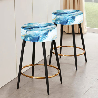 Coastal Blue Elegant Marble Shore - Marble Bar Stools Set Of 2