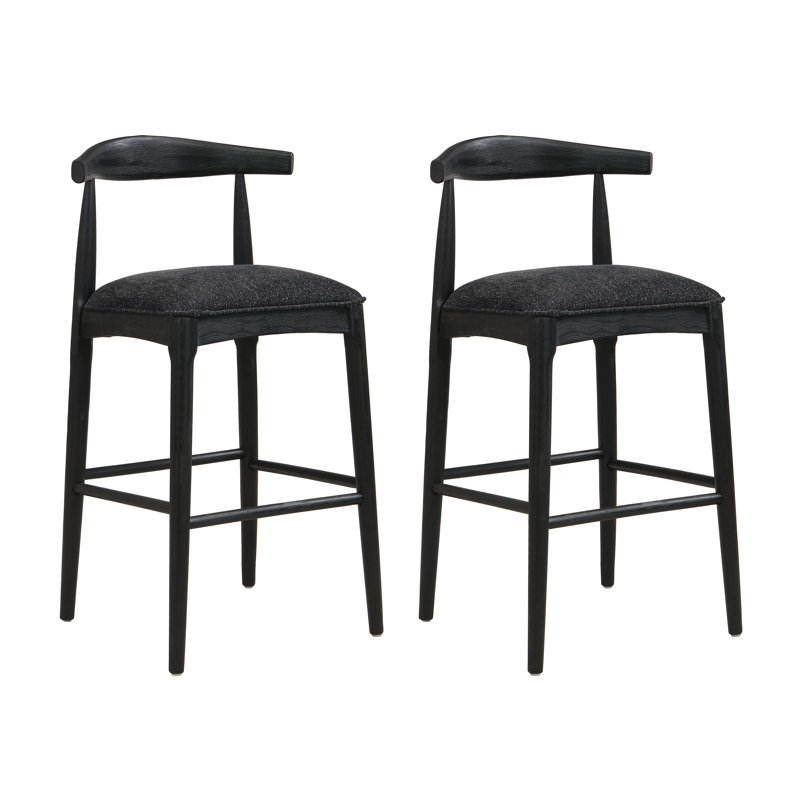 Eameson Mid-Century Modern Upholstered Stools With Rubberwood Frame, Black  Seat/Black Frame, Bar Stool (30.5" Seat Height)