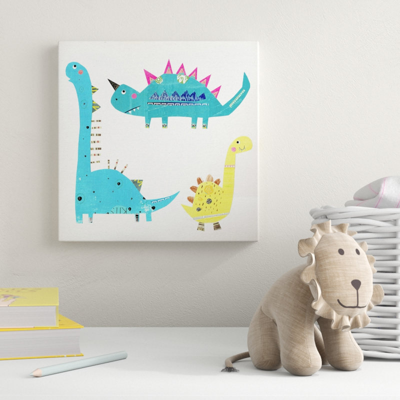 « dino trio », peinture sur toile tendue, H 10 po x l 10 po x P 1,5 po