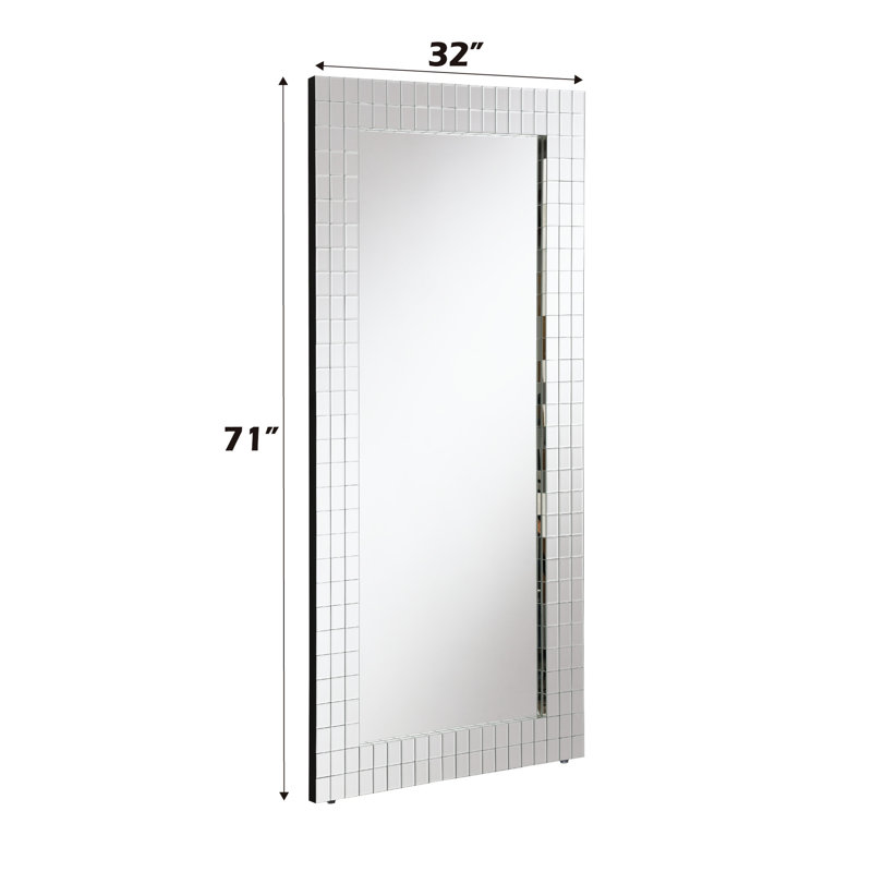 , Miroir de sol décoratif, cadre biseauté en mosaïque argentée, argent