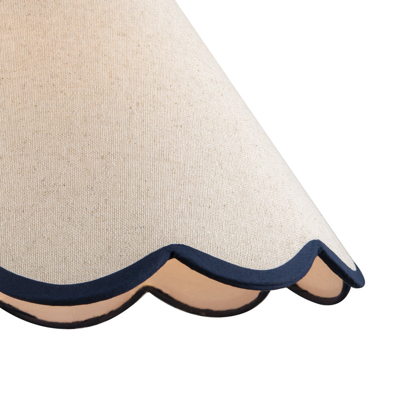 Scallop Edge Natural Textured Linen Coolie Lamp Shade With Trims By, Blue