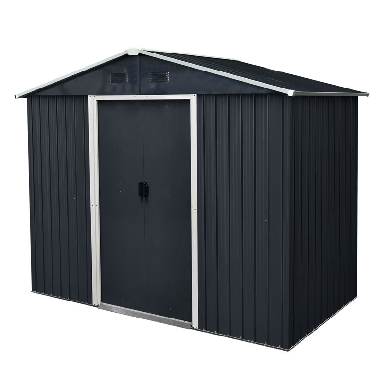 8X4 Ft Metal Shed With Stable Structure & Sliding Door, Black Outdoor Rust- Panels,, Black