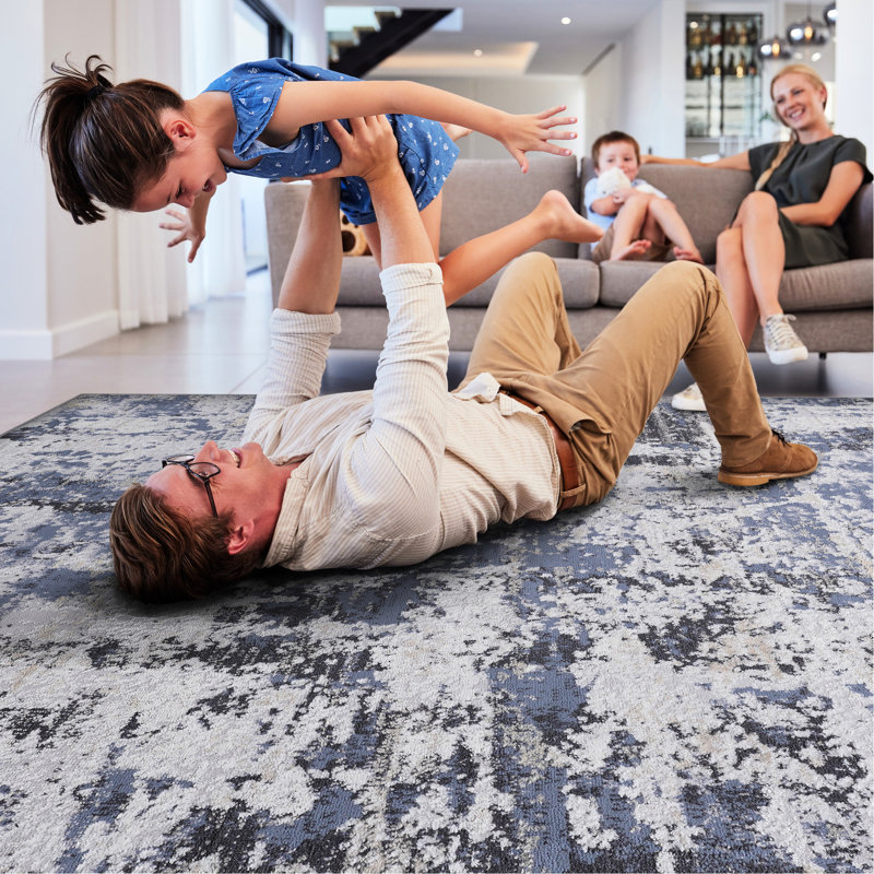 6x9 Grey/denim Abstract Area Rug By Loom & - Non-shedding, Stain For Bedroom, Dorm Room, Nursery In Dining Home Office, Nursery, Room