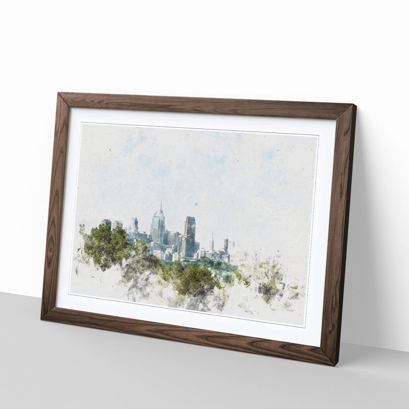 Philadelphia Skyline - Framed Print, 24cm H x 33cm W x 2cm D, Walnut Framed