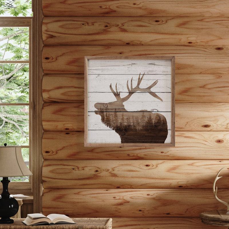 Elk Silhouette Forest Whitewash, 12" H x 12" W