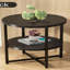 Petite table d'appoint ronde, table de bout campagnarde à 2 niveaux, tables d'appoint pour petits espaces, tables de chevet pour le salon des chambres à coucher, tables basses avec tablette de rangement, noir