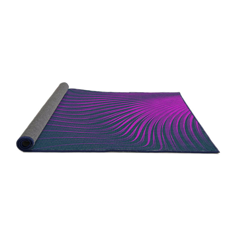 Laine tissée à la machine abstraite et rose polyester/bleu marine Tapis décoratif, Rond 8 pi