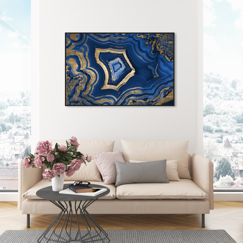 «Blue Geode - Floater Frame», reproduction d'impression sur toile, H 30 po x l 45 po