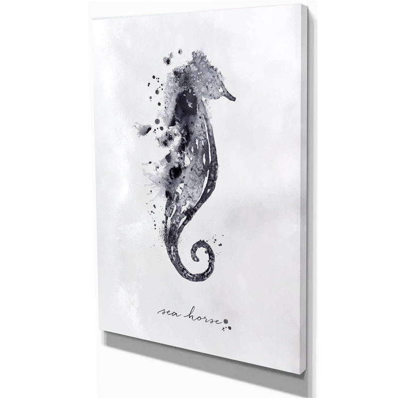 Monogramme de l'hippocampe noir - reproduction sur toile, H 32 po x l 16 po x P 1 po