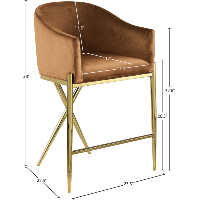 Tabouret de comptoir 26,5 po Xavier, Velours selle, Doré
