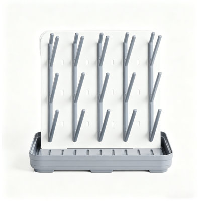 Séchoir pour biberon - Porte-biberon vertical avec 20 crochets - Organisateur de comptoir compact pour rangement de cuisine, gris