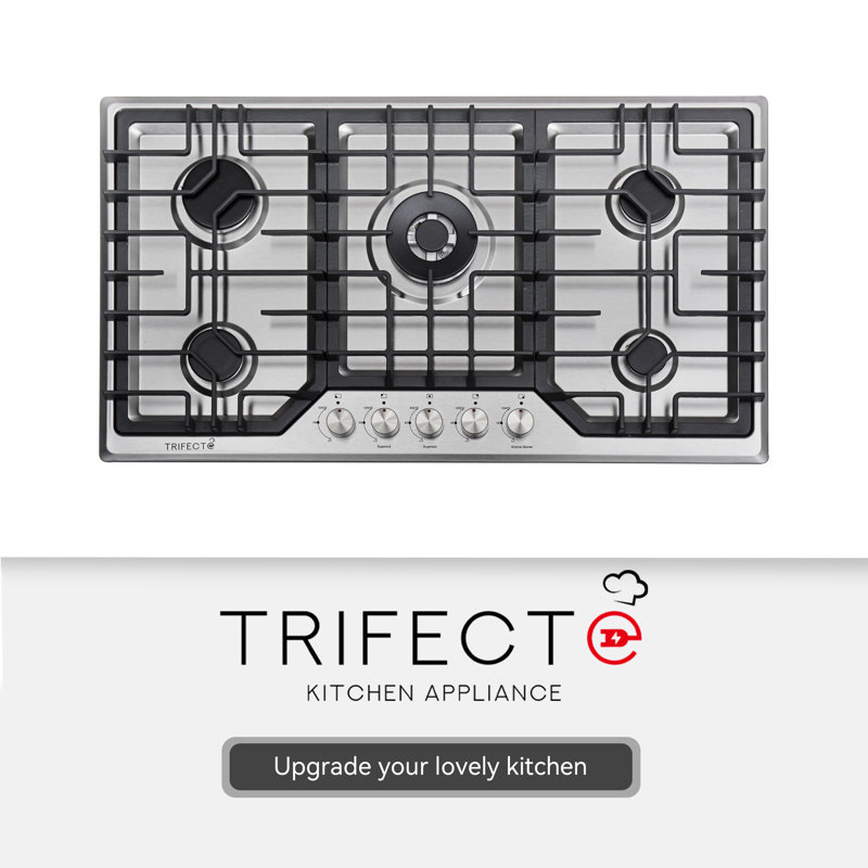 Trifecte 36" Silver Natural Gas 5 Burner Cooktop