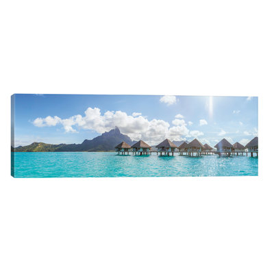 Panoramic of Bungalows in Bora Bora 1 Piece Wrapped Canvas Panoramic Wall Art
