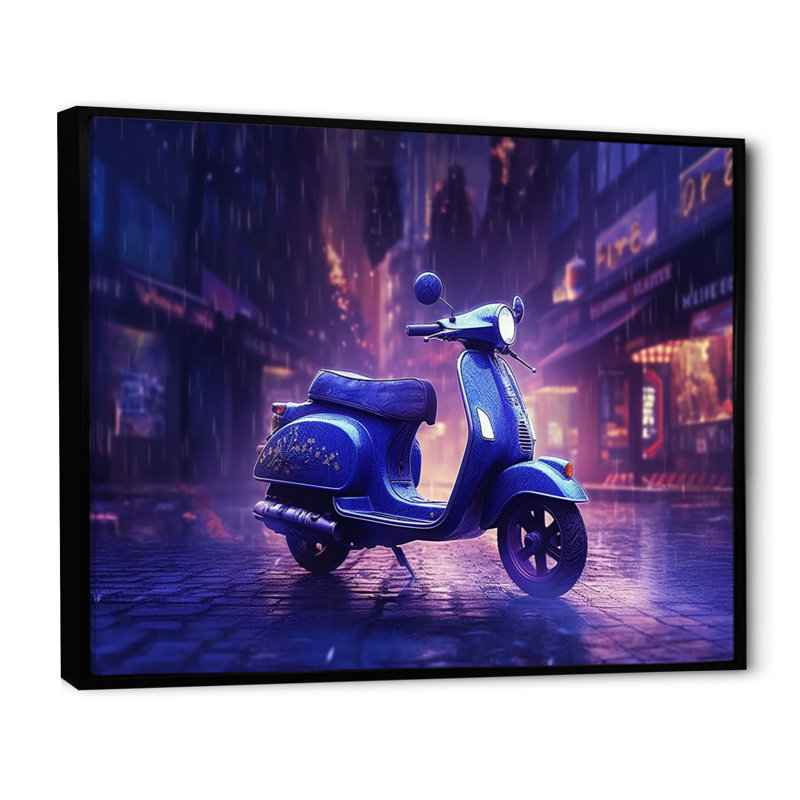 Scooter City Rides II sur impression sur toile, Cadre flottant noir, H 34 po x l 44 po x P 1,5 po