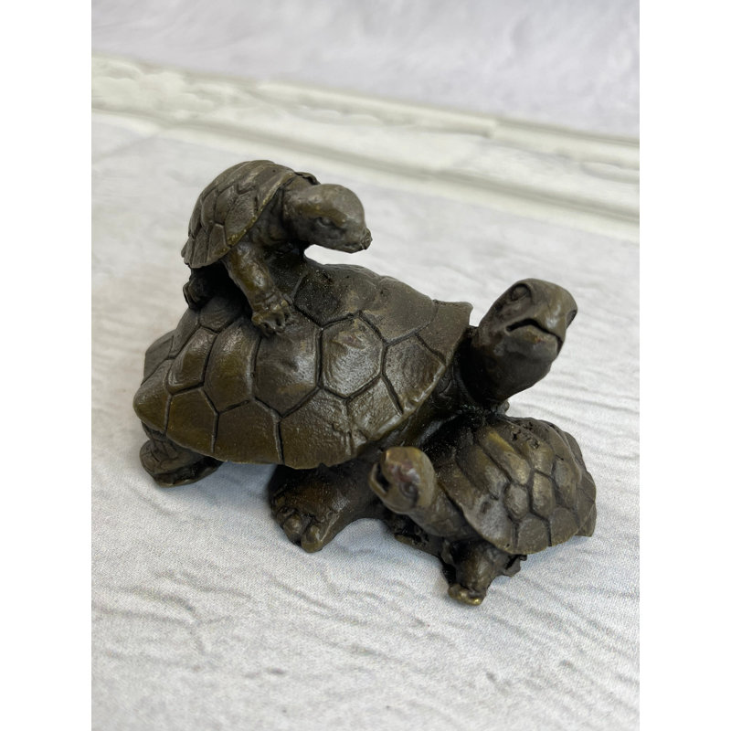 Bronze Mother Turtle with Baby Hatchling Sea Statue