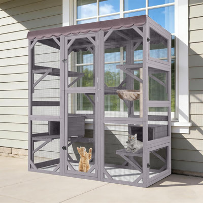 Catio Outdoor Cat Enclosure Large Walk In Window Cat House For Mulitiple Cats With 7 Platforms And 2 Resting Box