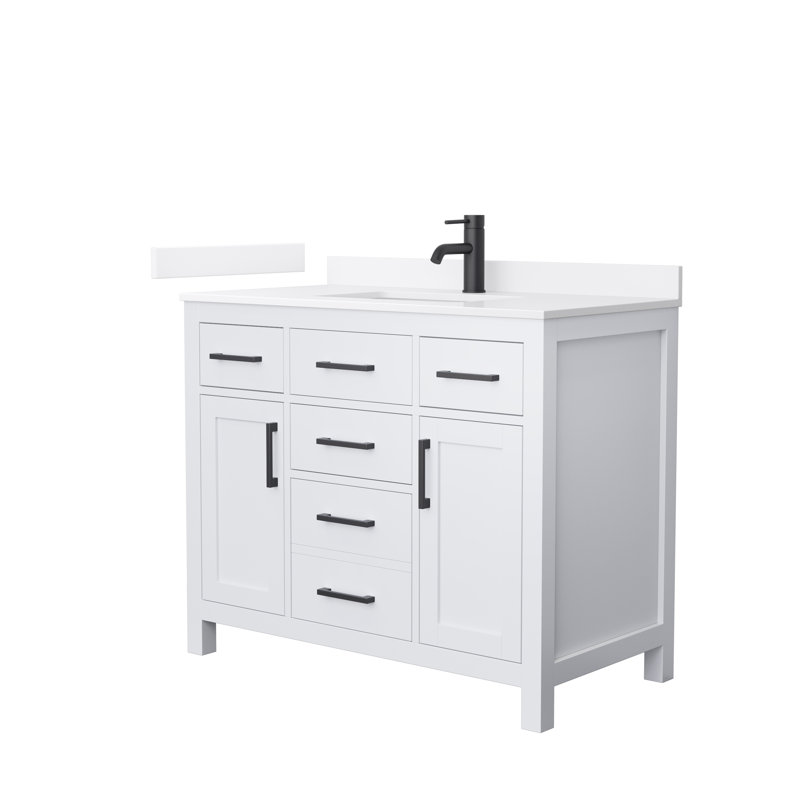 Beckett 42" Freestanding Single Bathroom Vanity with Quartz Top, White, White Quartz, Matte Black