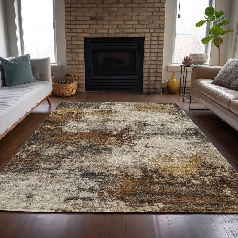 Machine Washable Indoor/Outdoor Xhevrie Brown Rug, Rectangle 2'6" x 3'10"