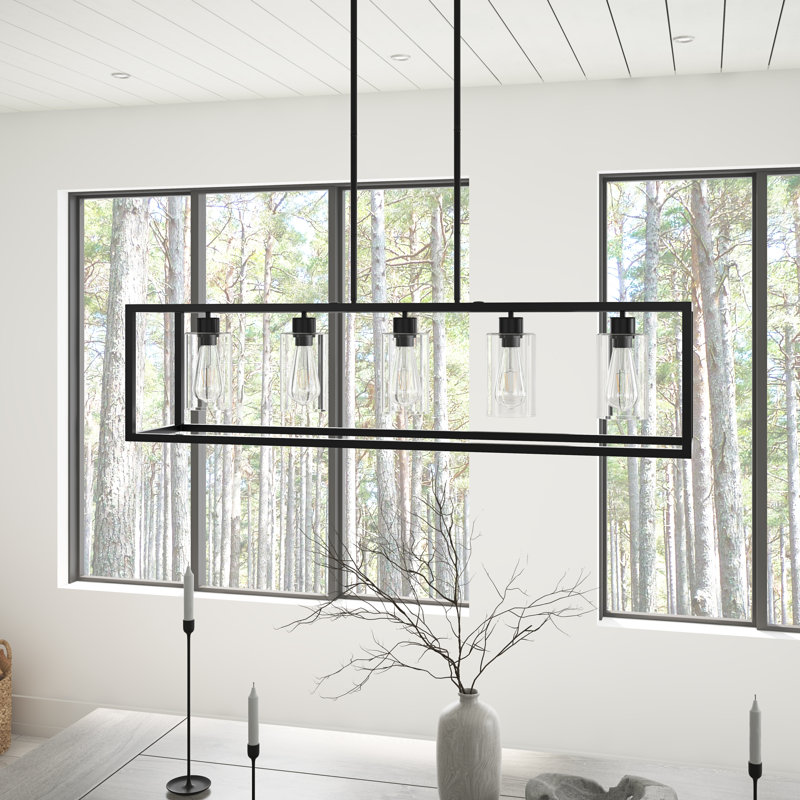 Kosinski 5 - Light Bulbs Kitchen Glass Shade Island Rectangle Dimmable Pendant Light Fixture