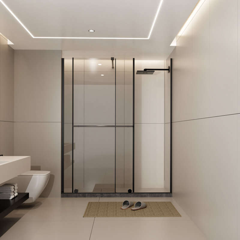 Glass Shower Door, 30 - 60 In.W X 72 In.H Shower Sliding Door Walk-In Shower Screen Dual Usage,1/4 Inch Thick Glass Panel With Stainless Steel Handle, Supporting Bar, Black