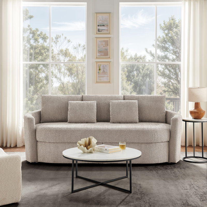 Bennet Storage Sofa 92” Modern Farmhouse Curved Arm Easy Assembly Hidden Storage Chenille Fabric , Taupe