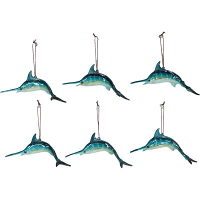 Set Of 6 Nautical Blue Swordfishes Ocean Marine Wall Decor Tree Ornaments