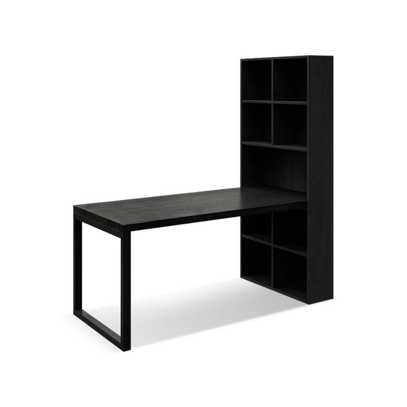 Bureau combiné en bois massif noir avec bibliothèque, H 70,87 po x l 78,74 po x P 25,98 po, Retour à droite