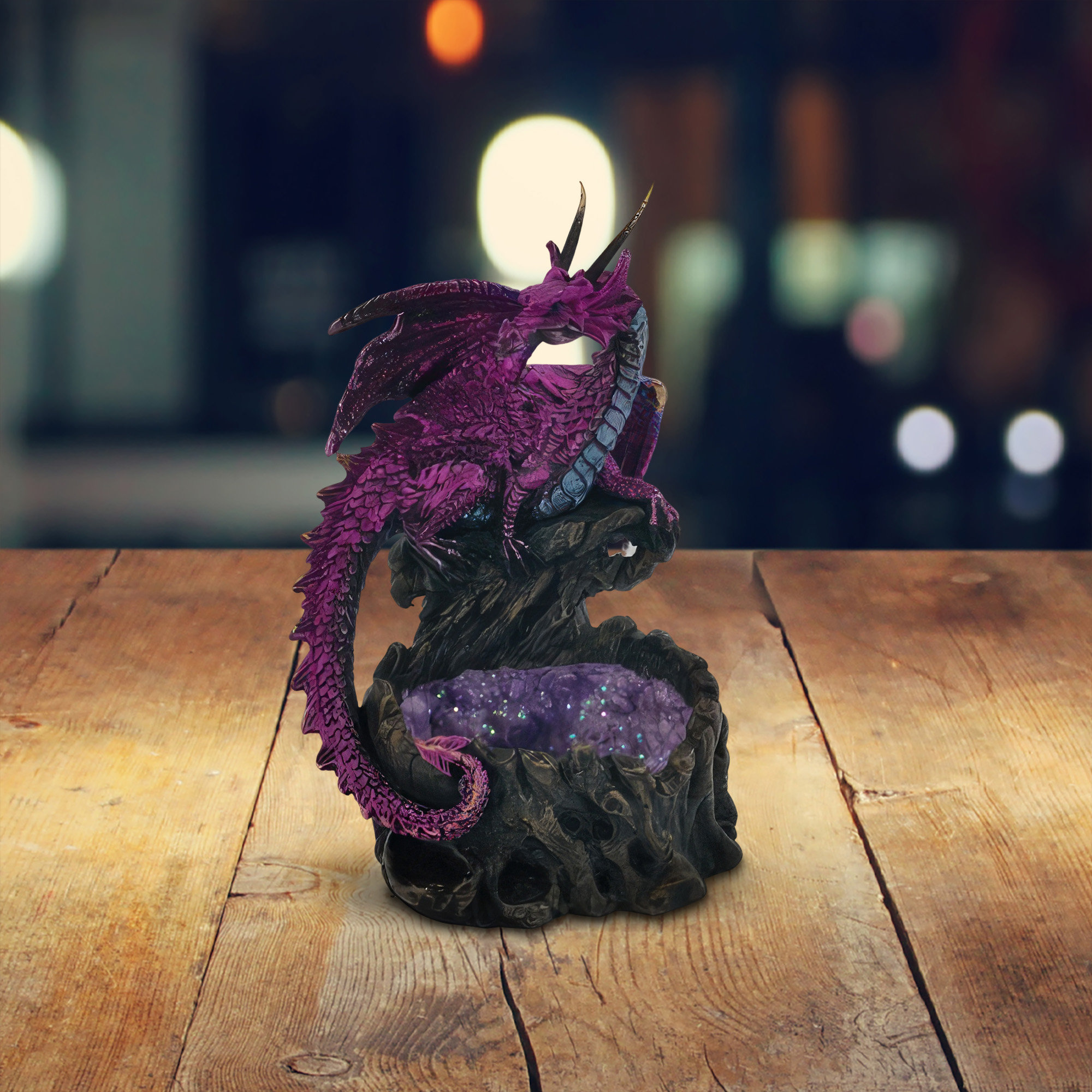 Trinx 6"H Purple Dragon on Faux Crystal Cave Figurine | Wayfair