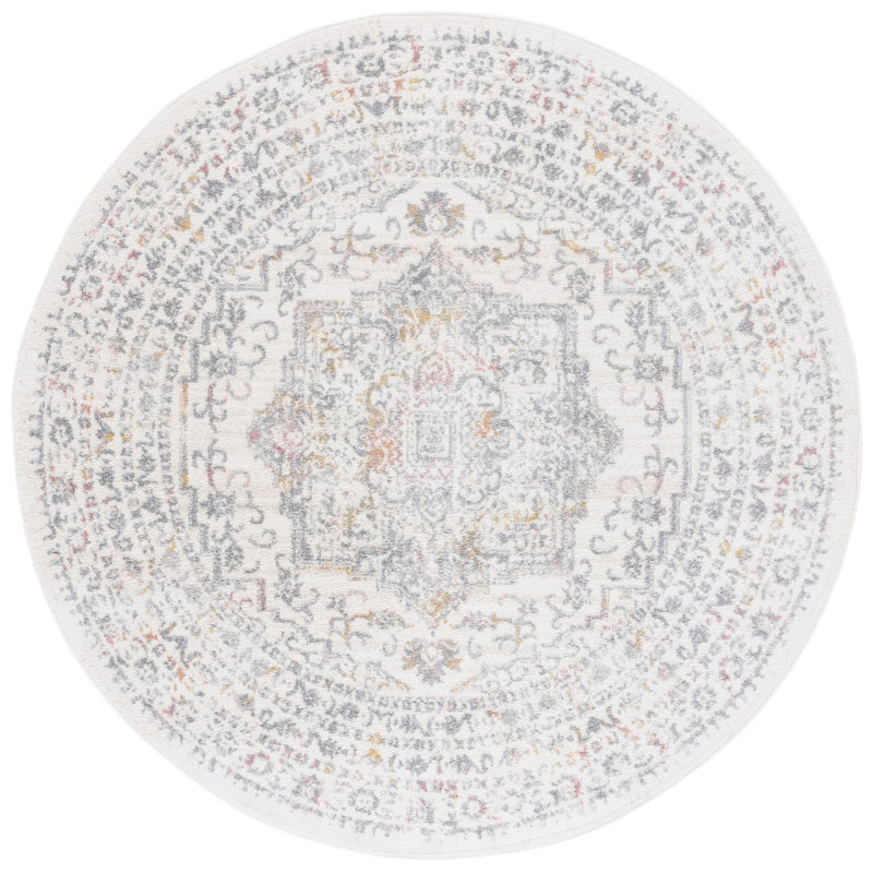 Tapis oriental gris en jute / polypropylène / latex tissé à la machine Lowrey, Rond 6 pi 7 po