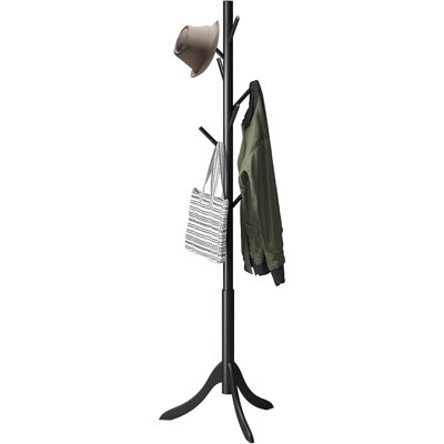 Black Coat Rack Stand, Bamboo Wood Freestanding Coat Tree With 8...