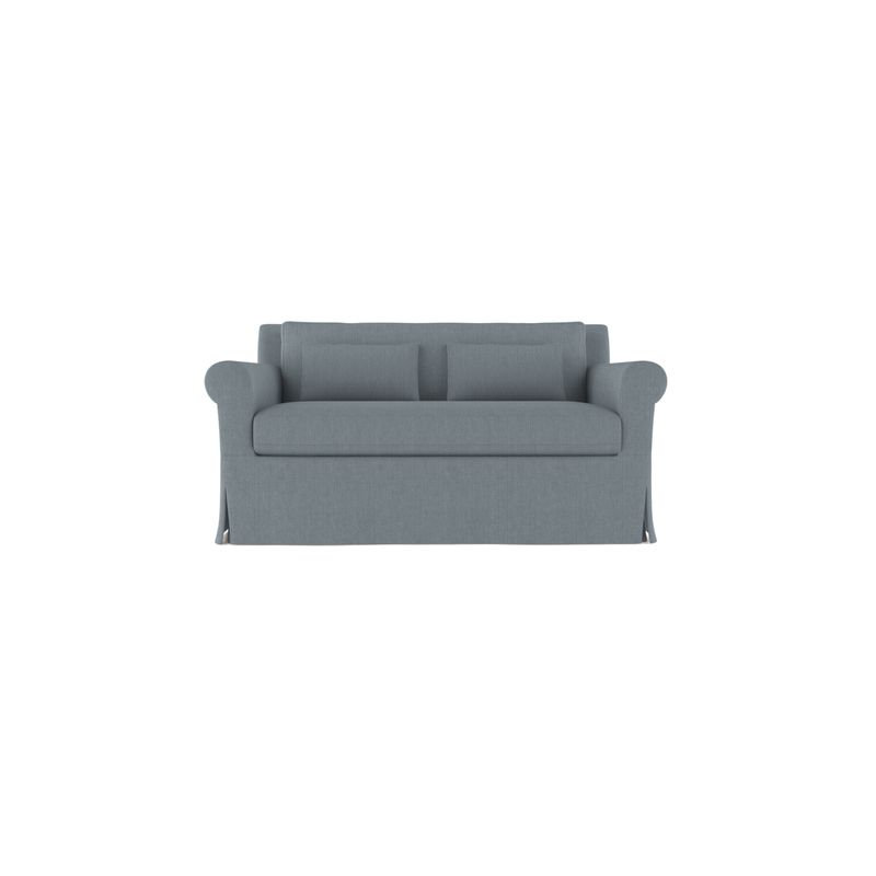 Ludlow Rolled-Arm Skirted Loveseat, Box Weave Linen Pumice, 34" H x 60" W x 38" D, Weathered