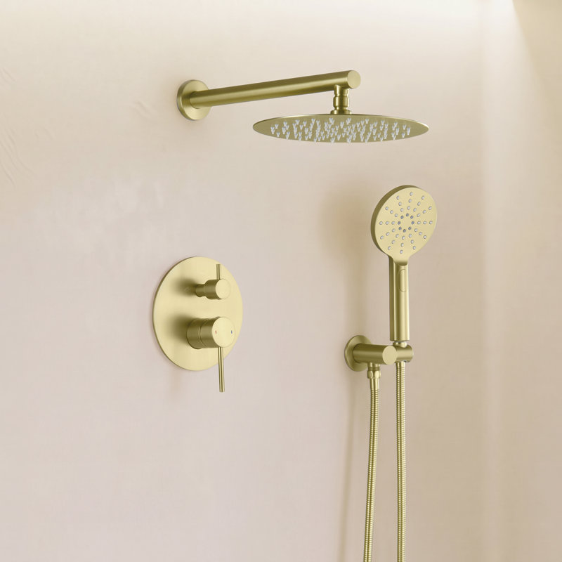 Circular Shower Faucet with Rough-in Valve, Brushed Gold