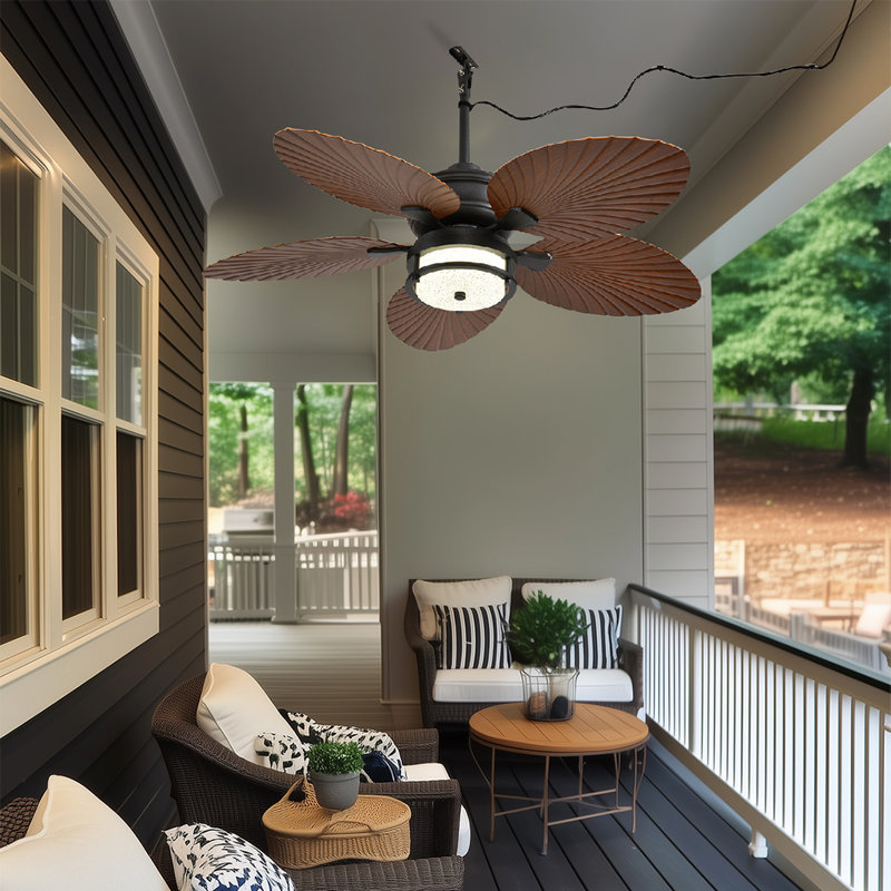 Ventilateur de plafond extérieur de 52 po avec lumières, ventilateur à feuilles de palmier tropical, lumière à intensité variable avec télécommande / application, montage encastré / encastré