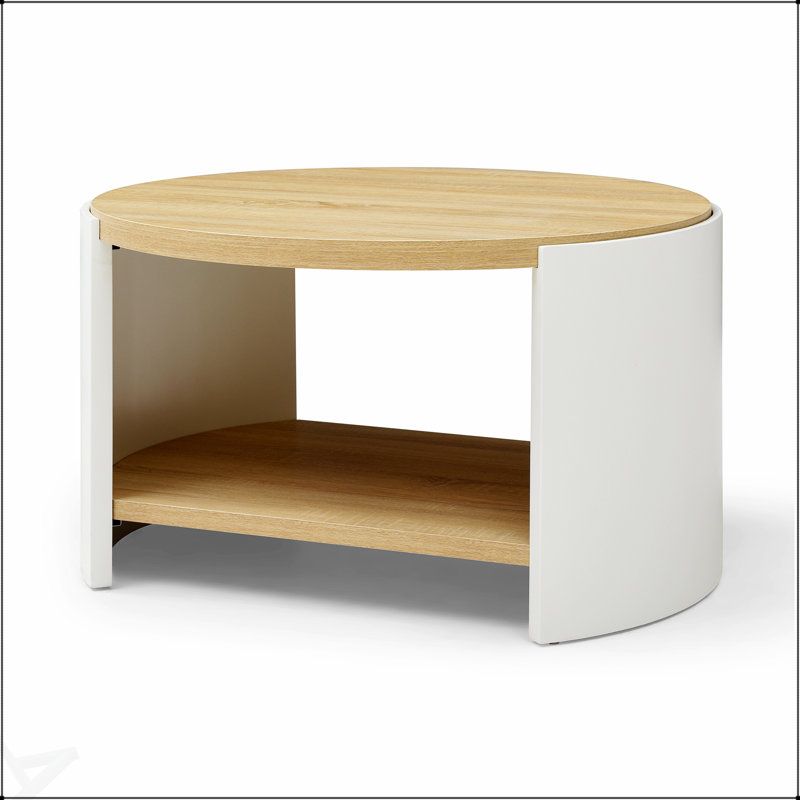 Table basse ronde à 2 niveaux avec rangement, plateau en bois rustique de 31 pouces pour un décor de salon moderne