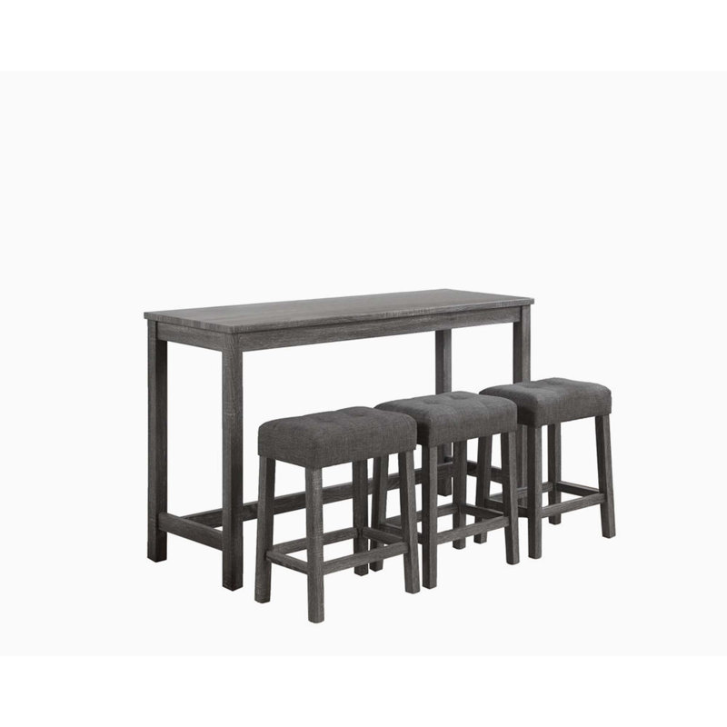 Doe 3 - Person Counter Height Dining Set,4 Piece Counter Height 60"W Pub Table Set with Tufted Linen Stools, Gray