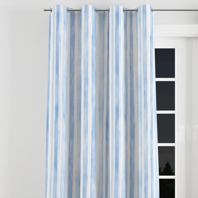 Modern Window curtains - Striped Blue And White Soft Blue Stripes Grommet Curtain - 1 Panel