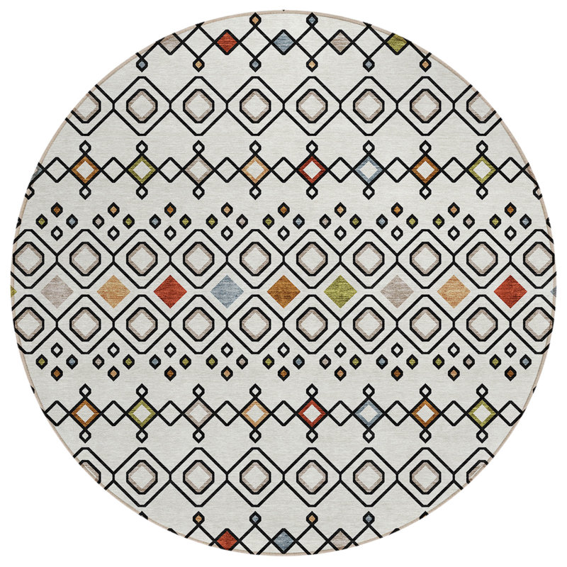Aleighna Area Rug with Non-Slip Backing, Round 8'