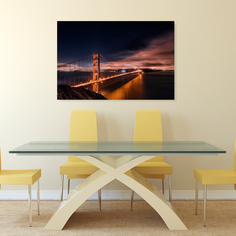 Starry Golden Gate Bridge Abstract Contemporary Architecture City Wall Art Print by Javier De La - Wrapped Canvas Print