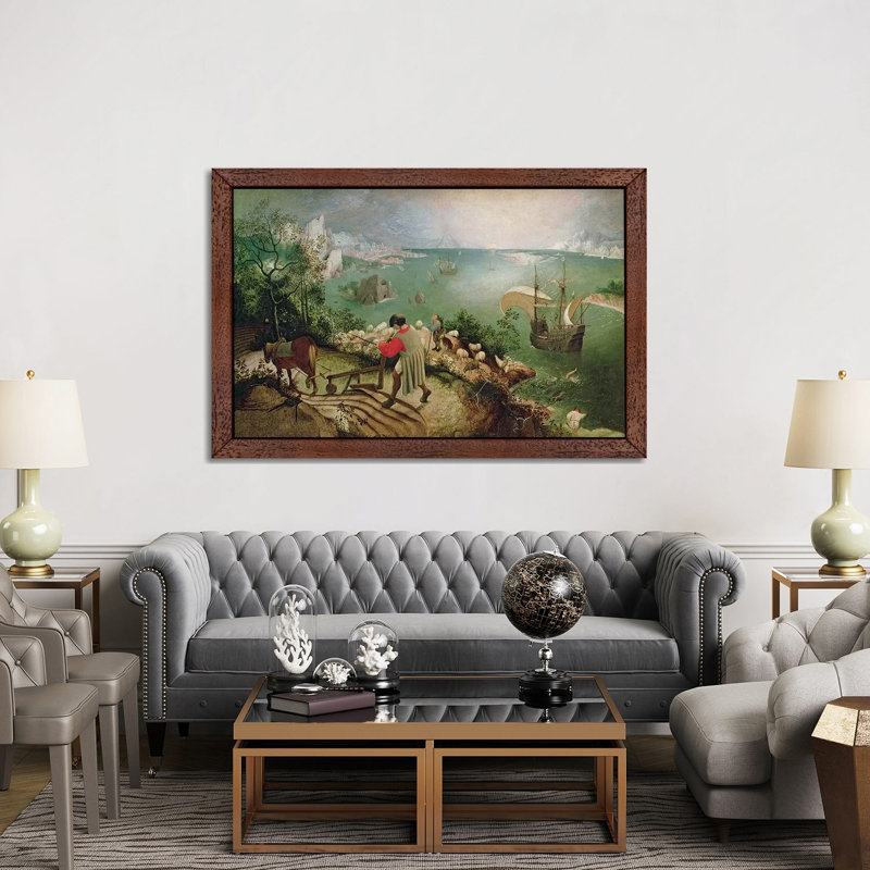 Landscape With The Fall Of Icarus, C.1555 by Pieter Bruegel - Painting on Canvas, 152.5 cm H x 101.5 cm W, Brown Framed