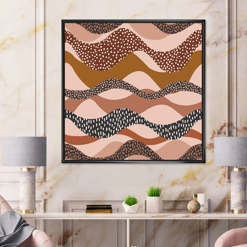 Motif ondulé de motif géométrique naturel I - impression sur toile à motifs, Cadre flottant noir, H 30 po x l 30 po x P 1 po