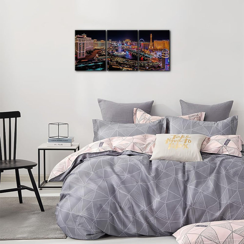 Cityscape Canvas Print Wall Art, Las Vegas Strip Night Scene Canvas Art Painting for Living Room Bedroom Office Wall Decor Home Decoration Stretch and Framed Ready to Hang - 12"x16"x3 Panels